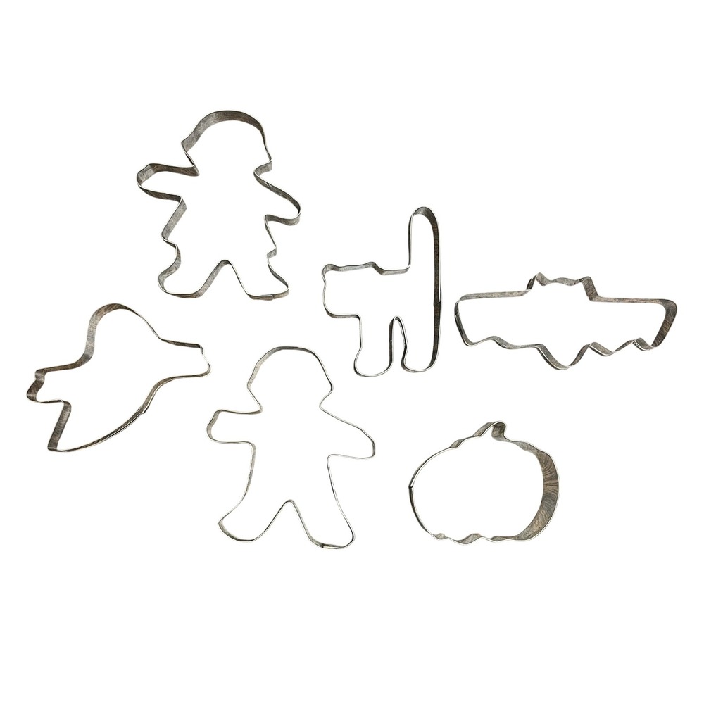 Vintage Tin Halloween Cookie Cutter Set 6pc‎ Bat Ghost Pumpkin Cat Boy Girl